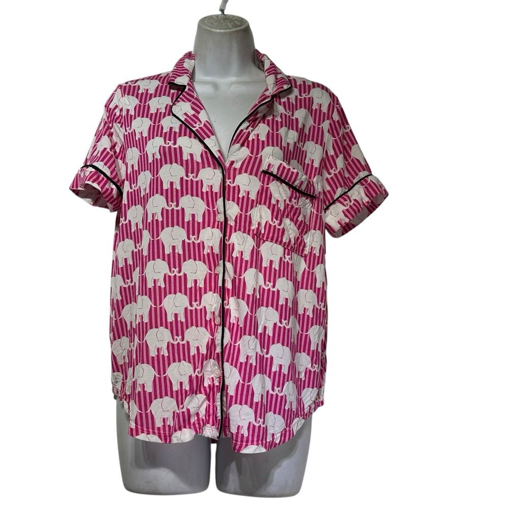 kate spade pink striped elephant button up pajama top Size M